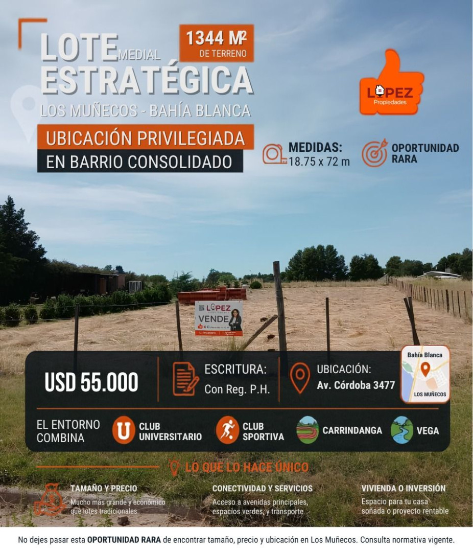 Terreno en Venta en Avenida Córdoba 3477, Los Muñecos, Bahía Blanca - Bahía Blanca Propiedades | SITIO OFICIAL l